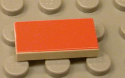 Lego 3069bp68 tile 1 x 2 with red and yellow controls and two white stripes 