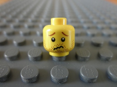 Minifigure, Head Black Bushy Eyebrows, Thin Moustache, Wide Smile