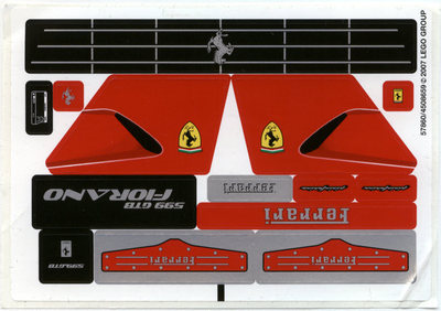 Ferrari 599 GTB Fiorano Precut Custom Replacement Stickers voor Lego Set 8145