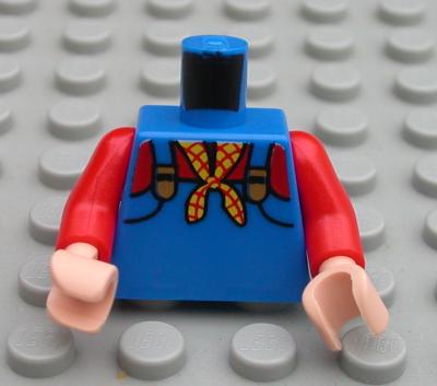 Lego New Red Minifig Torso Dark Blue Overalls over Tank Top Gold Chains Pendant